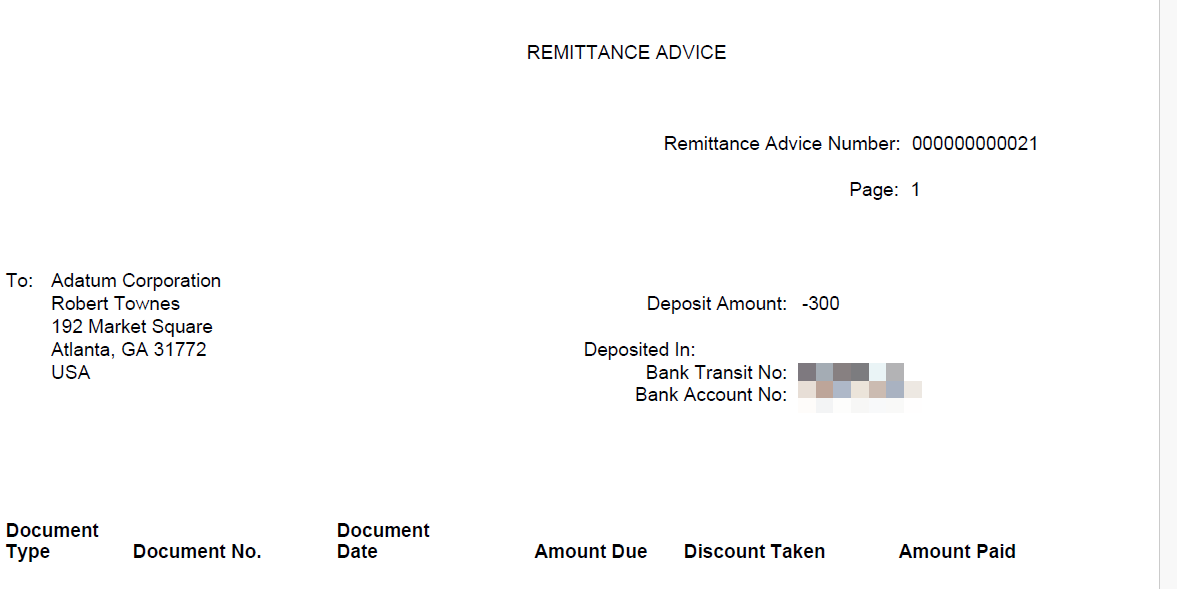 Export Payment Remittance Advice