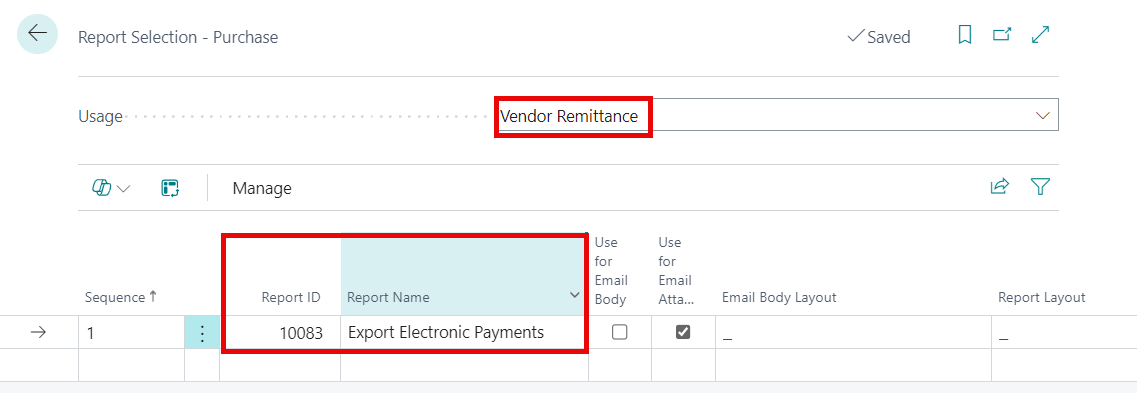 Vendor Remittance Report ID selection